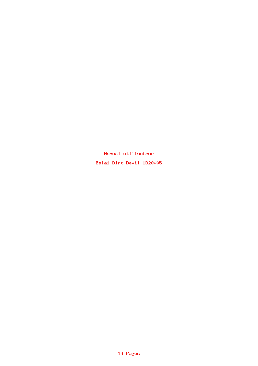 Page 1 de la notice Manuel utilisateur Dirt Devil UD20005