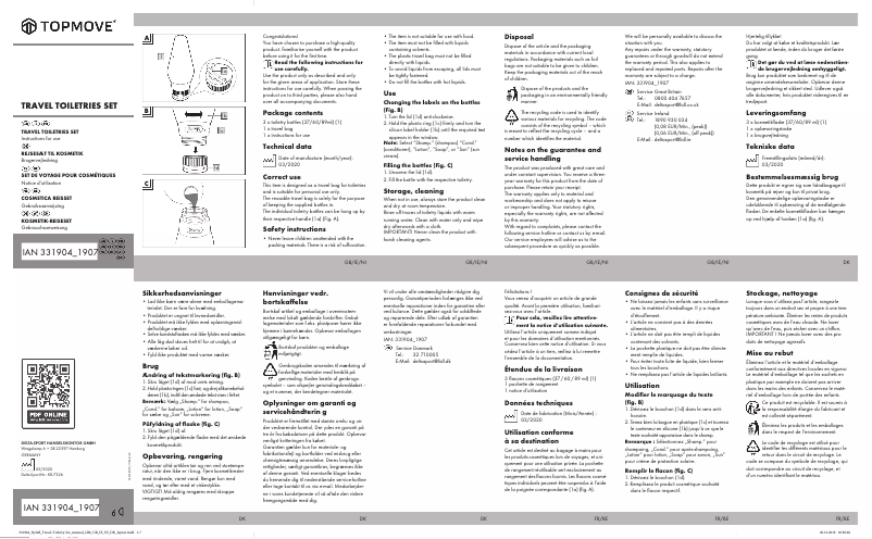 Page 1 de la notice Manuel utilisateur Topmove IAN 331904