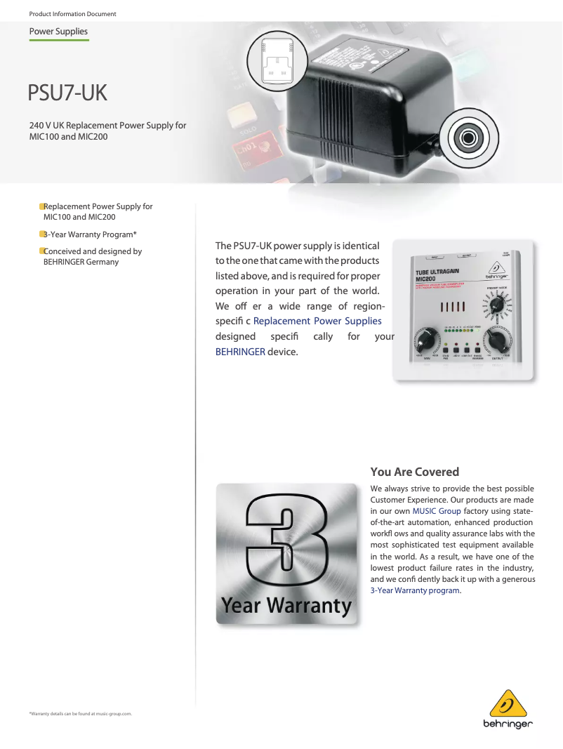 Página 1 del manual Manual de usuario Behringer PSU7-UK
