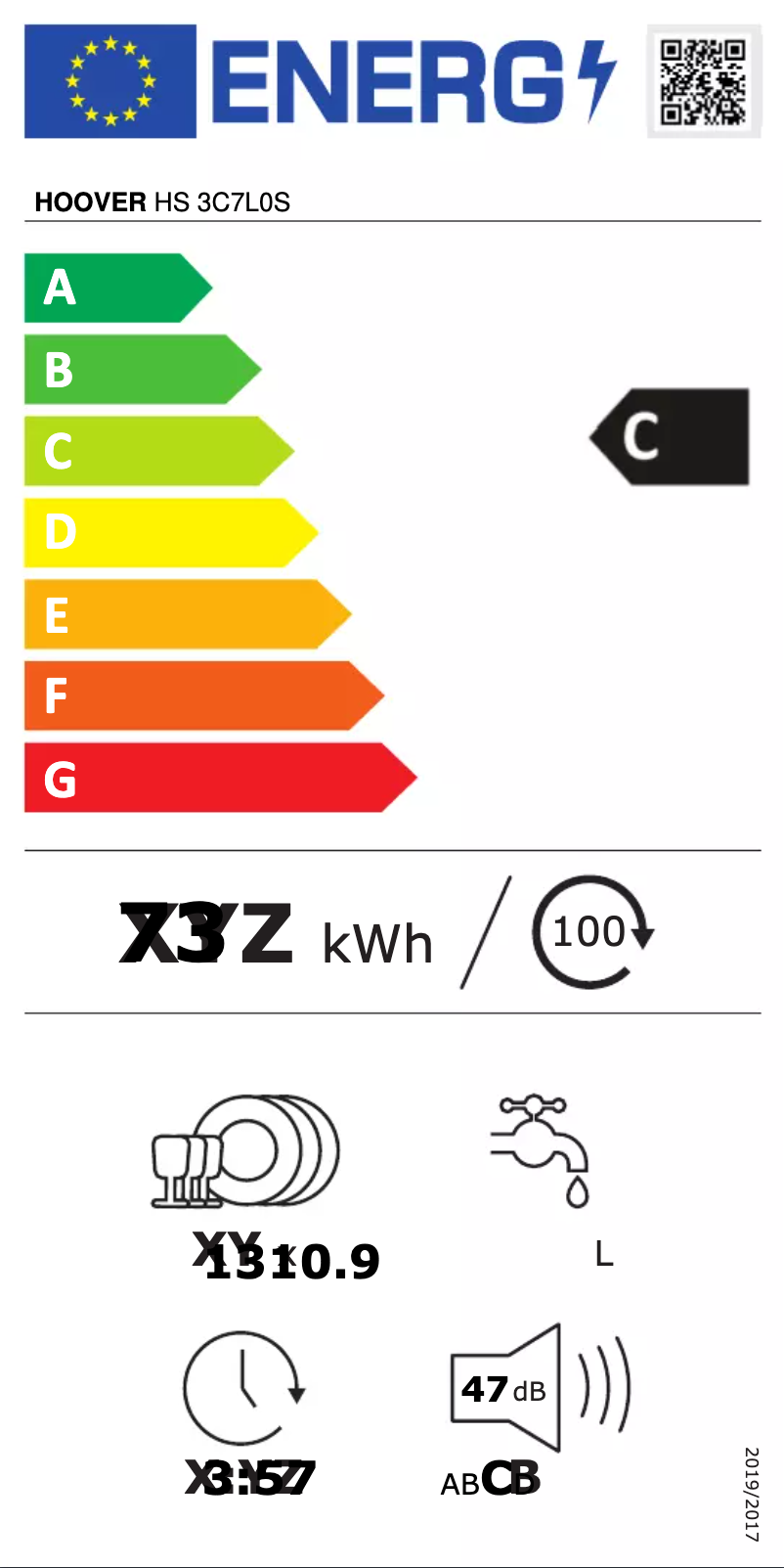 Página 1 del manual Etiqueta energética Hoover HS 3C7L0S
