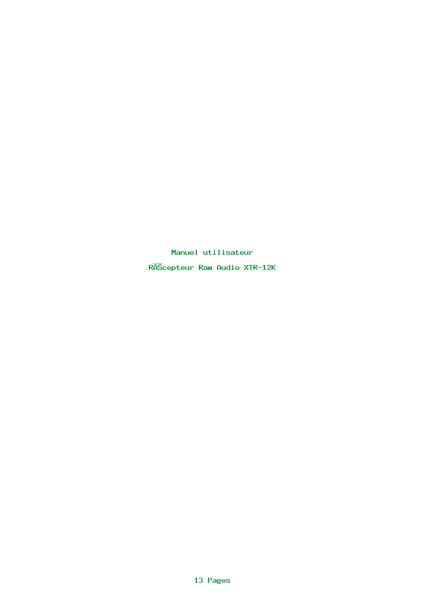 Page 1 de la notice Manuel utilisateur Ram Audio XTR-12K
