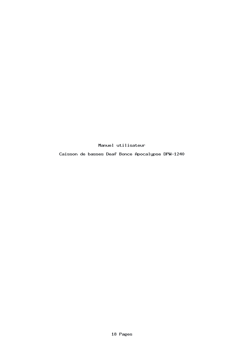 Page 1 de la notice Manuel utilisateur Deaf Bonce Apocalypse DPW-1240