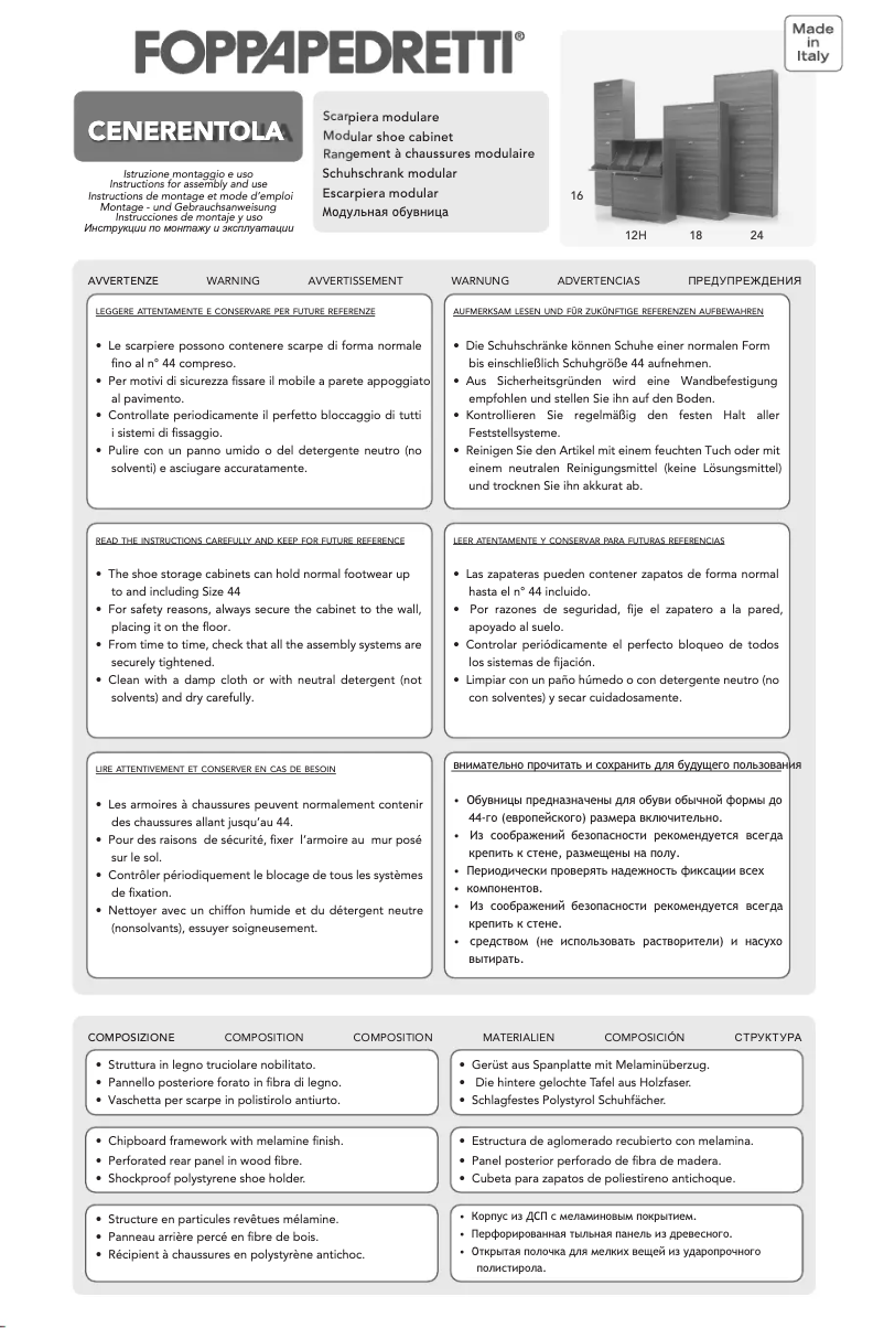 Page 1 de la notice Manuel utilisateur Foppapedretti Cenerentola 24