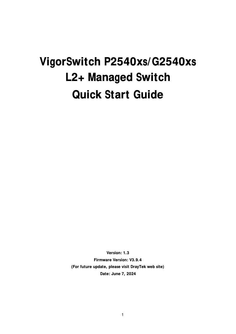 Page 1 de la notice Guide de démarrage rapide Draytek VigorSwitch G2540xs