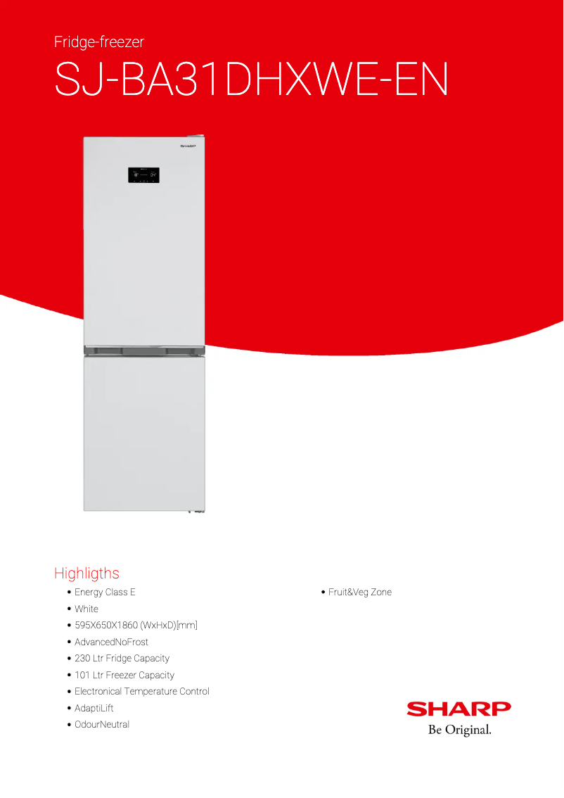 Page 1 de la notice Fiche technique Sharp SJ-BA31DHXWE-EN