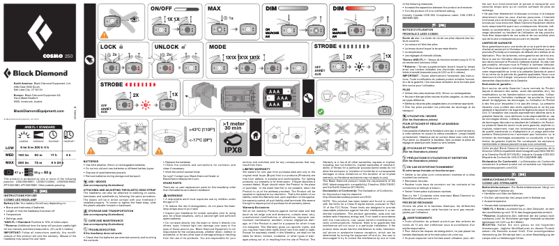 Page 1 de la notice Manuel utilisateur Black Diamond Cosmo 250