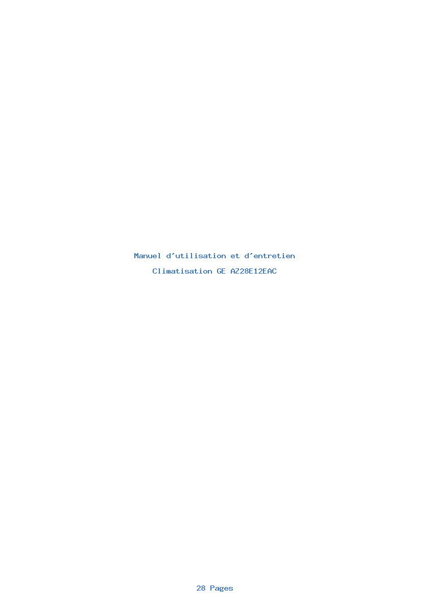 Page 1 de la notice Manuel d'utilisation et d'entretien GE AZ28E12EAC
