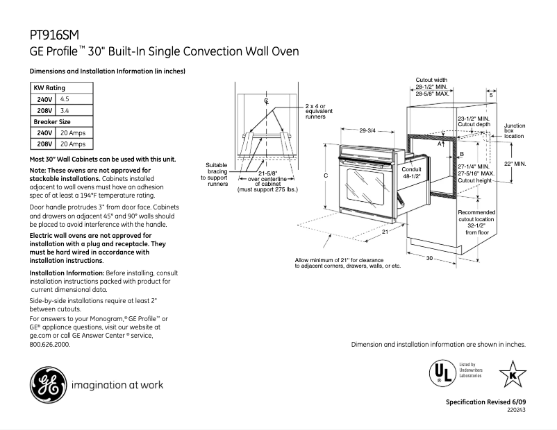 Page n°1 - Fiche technique GE Profile PT916SMSS
