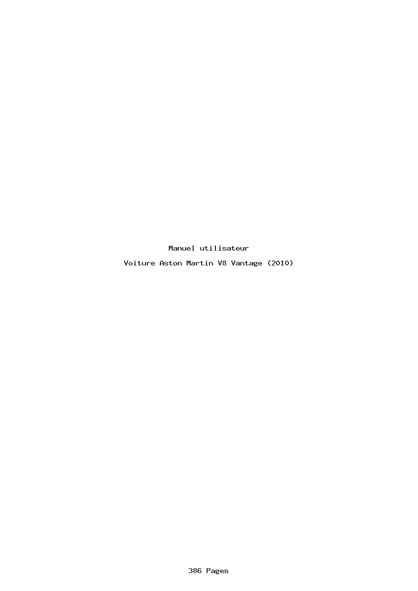 Page 1 de la notice Manuel utilisateur Aston Martin V8 Vantage (2010)
