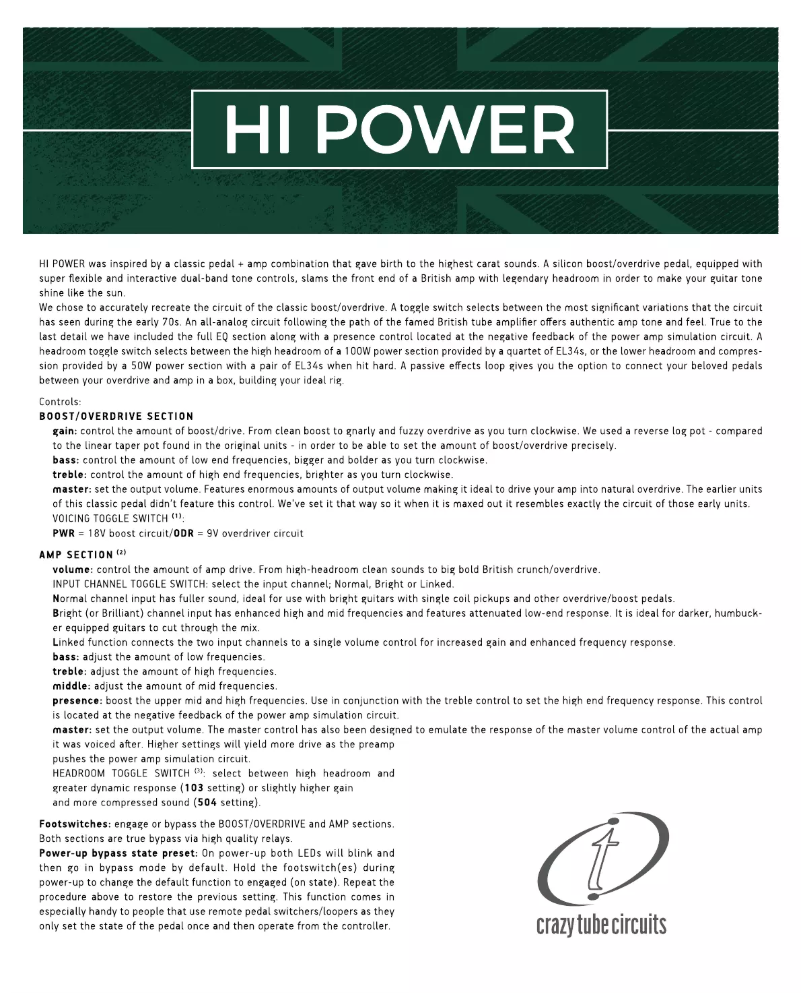 Página 1 del manual Manual de usuario Crazy Tube Circuits Hi Power