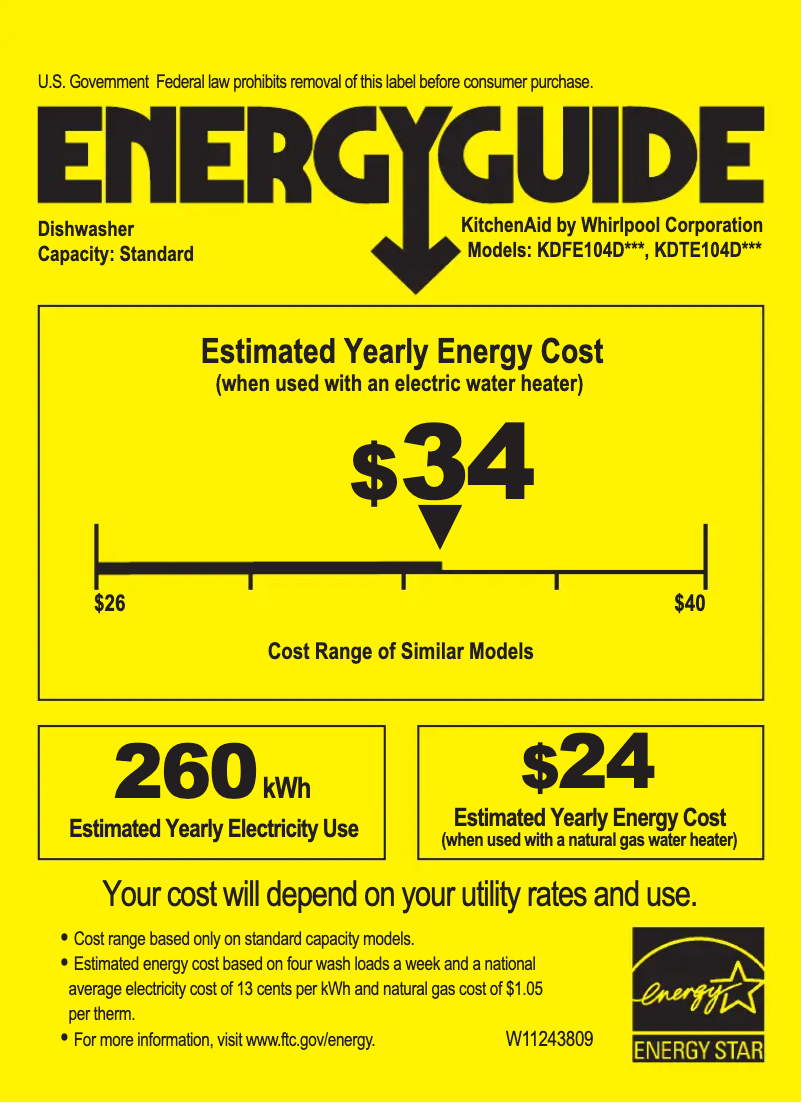 Page 1 de la notice Label énergétique KitchenAid KDFE104D