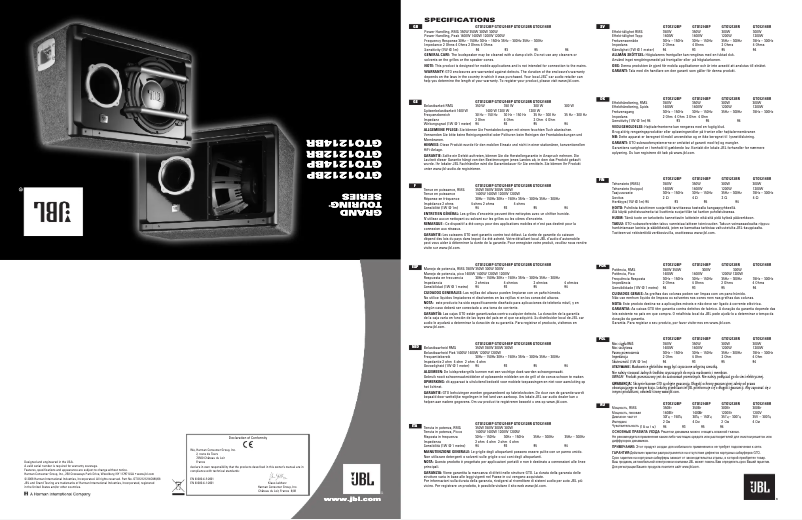 Página 1 del manual Manual de usuario JBL Grand Touring GTO1212BR