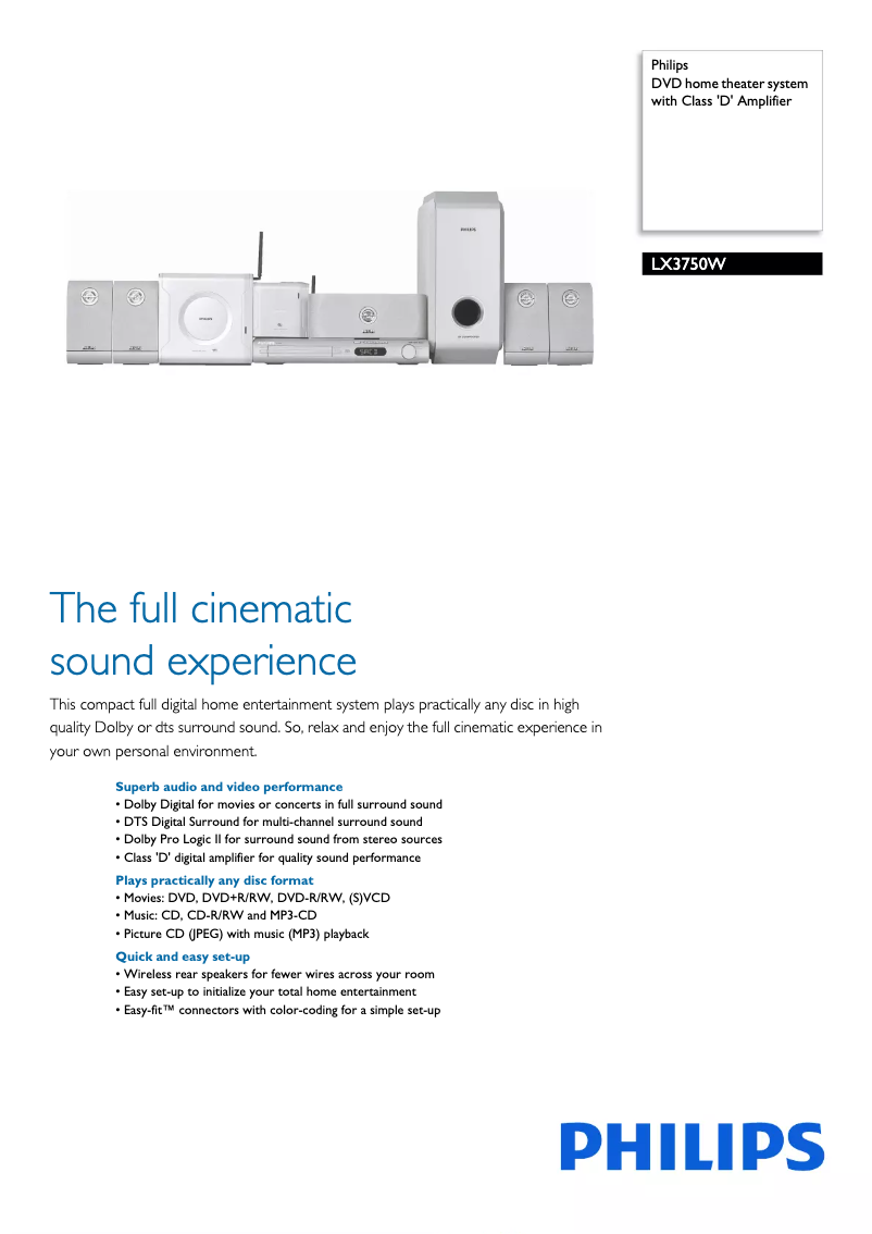 Página 1 del manual Ficha técnica Philips LX3750W