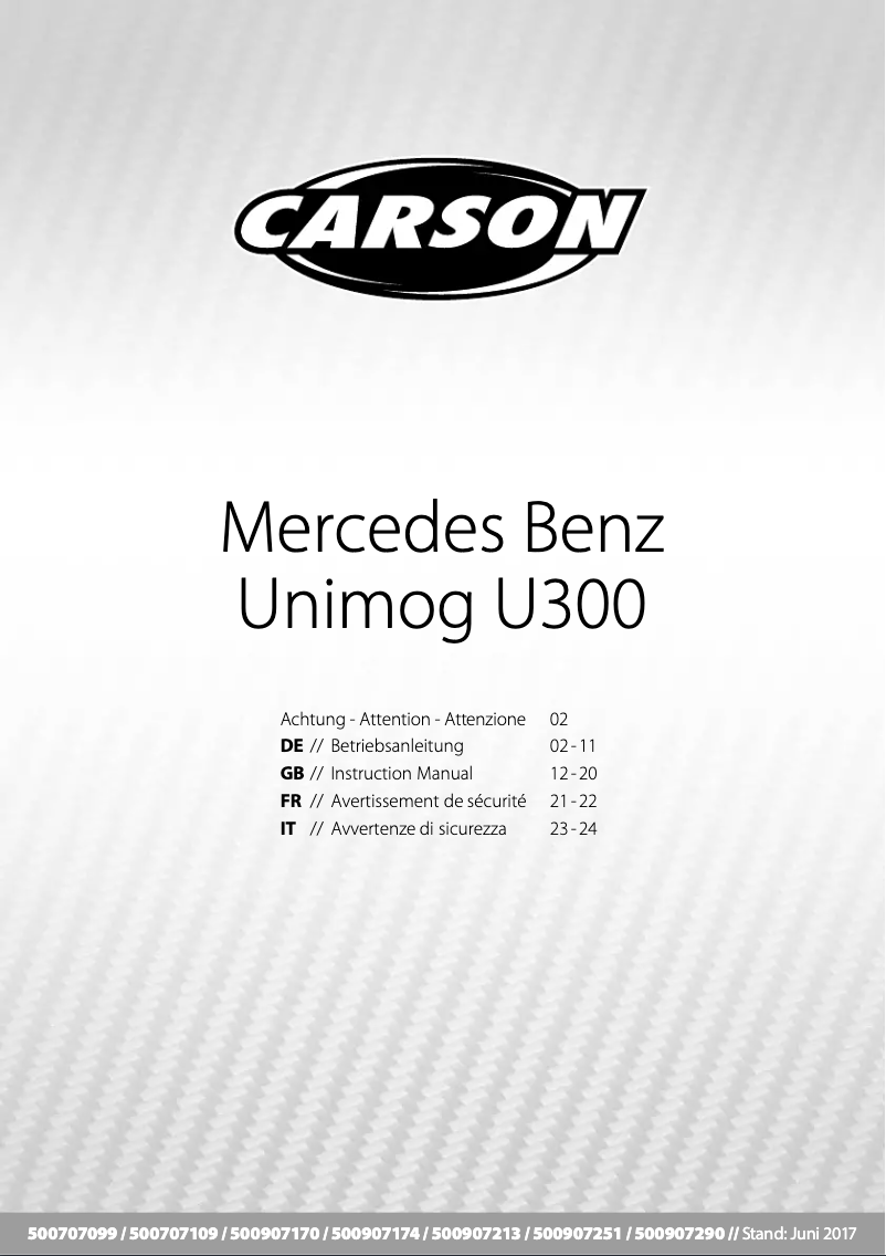 Page 1 de la notice Manuel utilisateur Carson Unimog U300