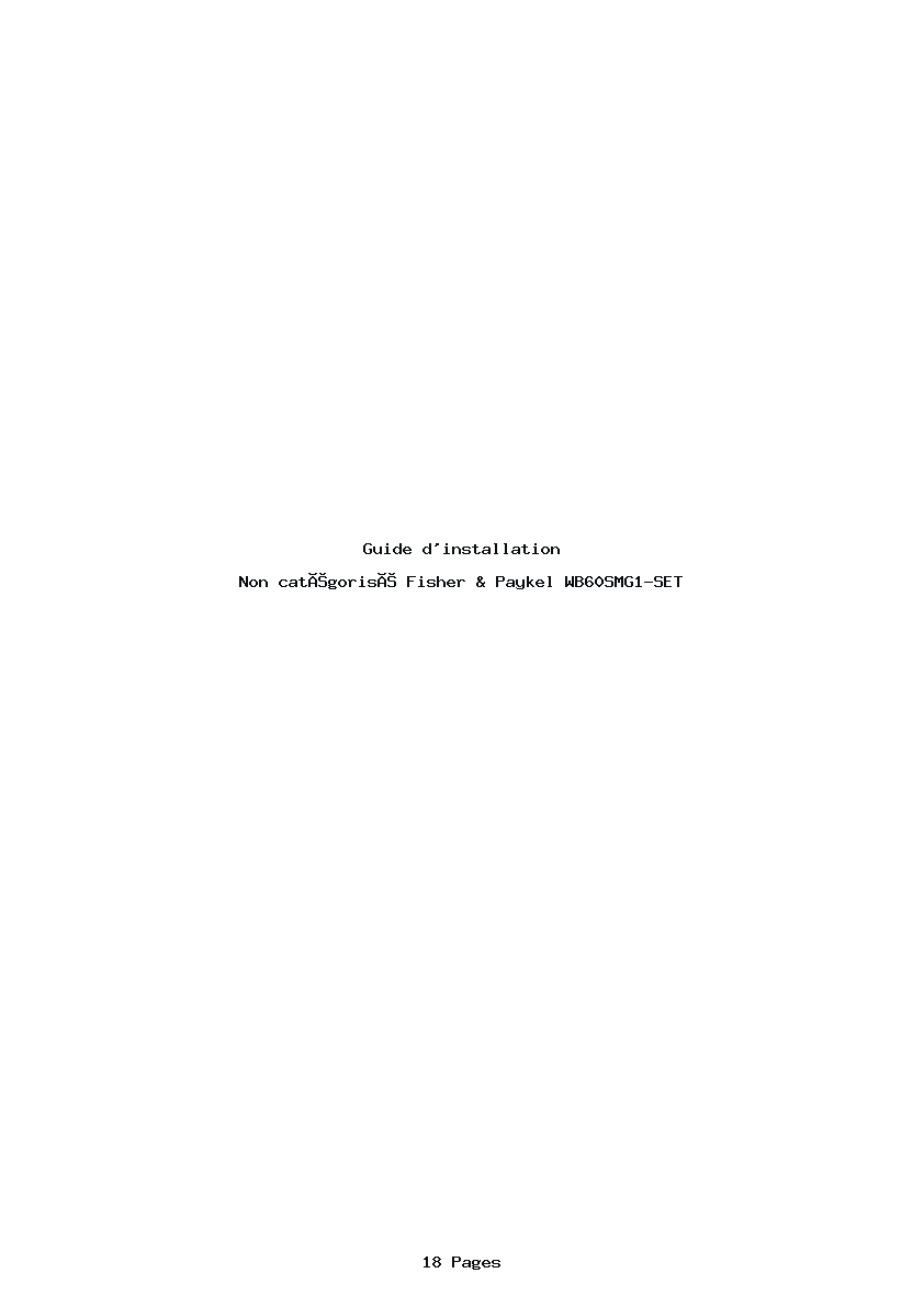 Page 1 de la notice Guide d'installation Fisher & Paykel WB60SMG1-SET