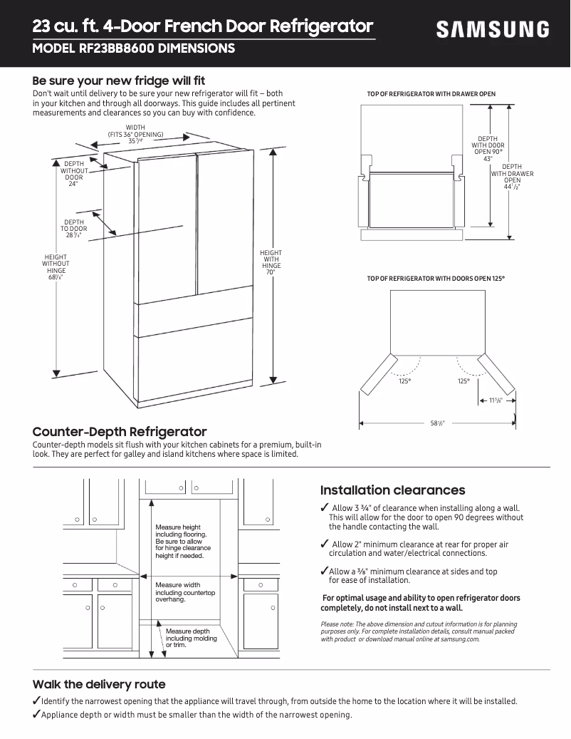 Page 1 de la notice Guide de mesure Samsung RF23BB8600QL