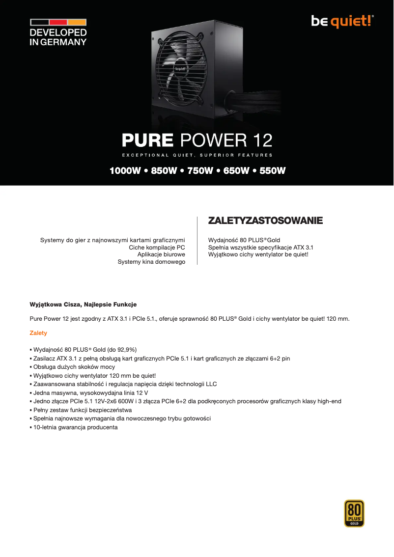 Page 1 de la notice Catalogue Be Quiet! Pure Power 12