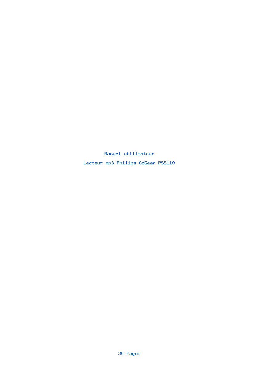 Page 1 de la notice Manuel utilisateur Philips GoGear PSS110