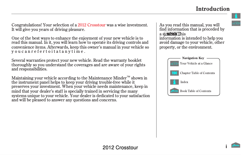 Página 1 del manual Manual de usuario Honda Crosstour (2012)