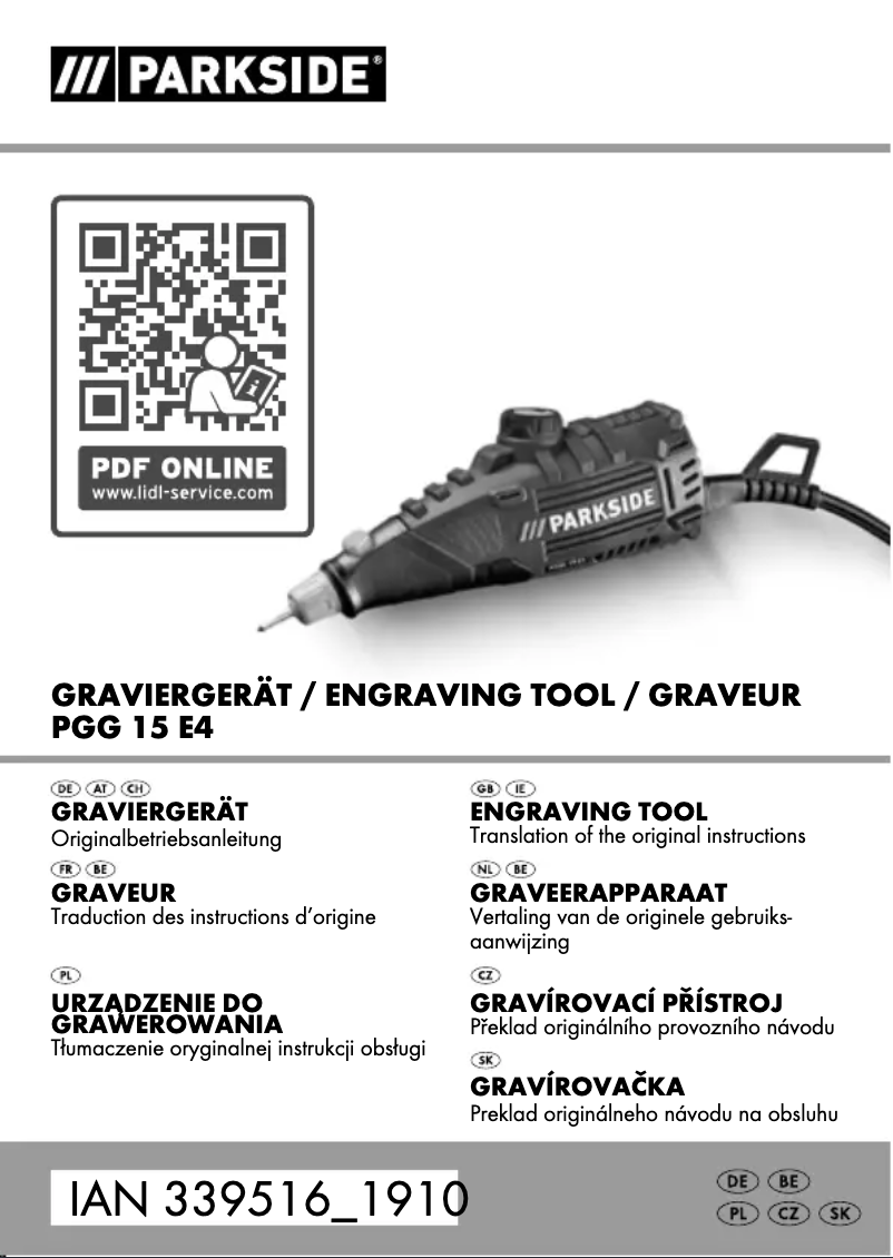 Page 1 de la notice Manuel utilisateur Parkside PGG 15 E4