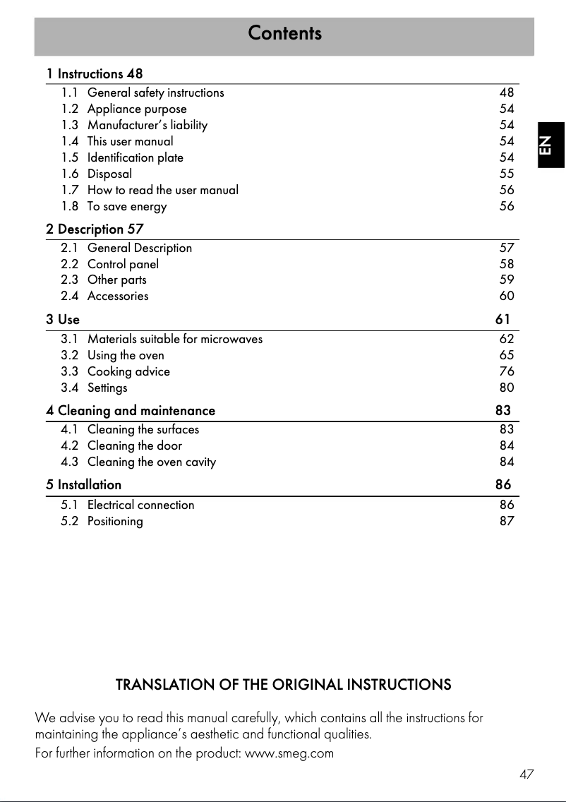 Page 1 de la notice Manuel utilisateur Smeg SF4301MN