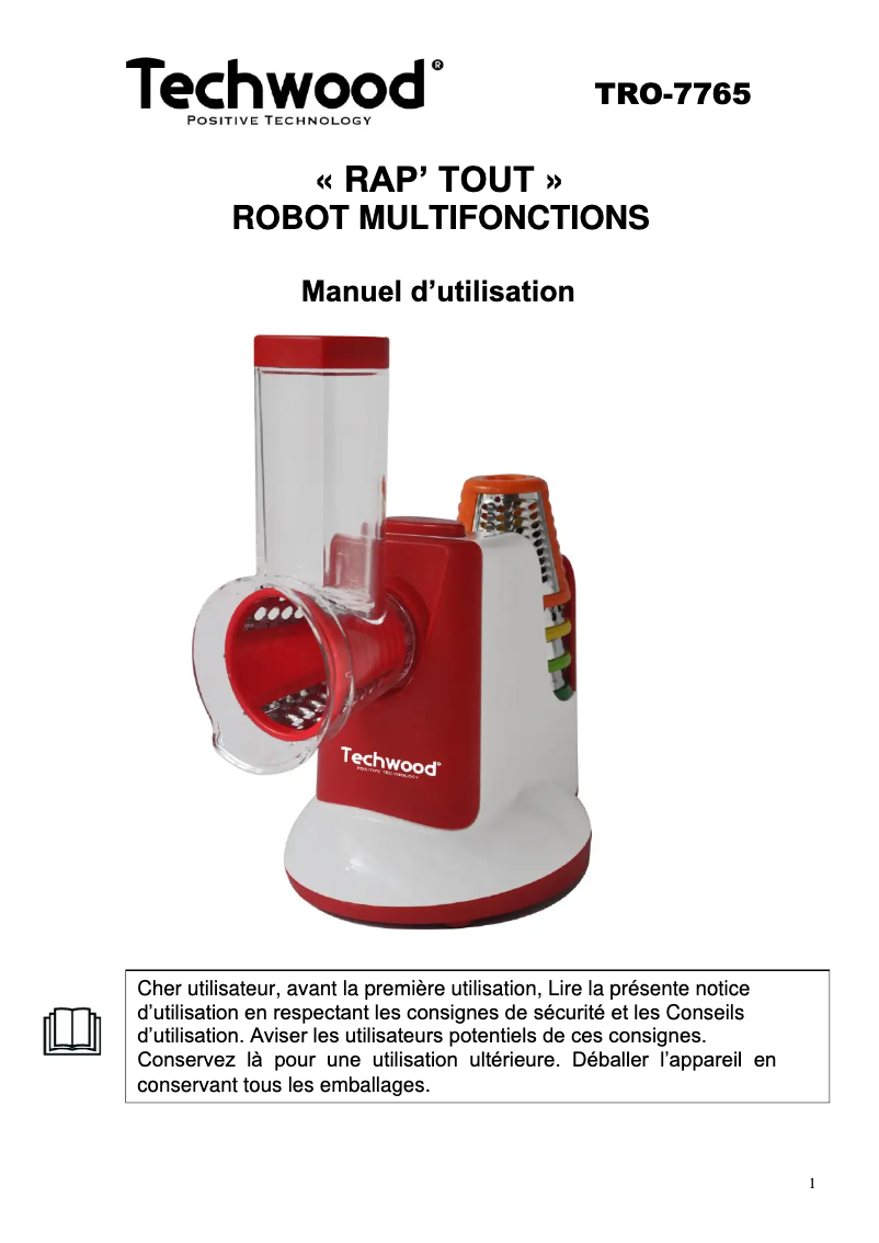 Page 1 de la notice Manuel utilisateur Techwood TRO-7765