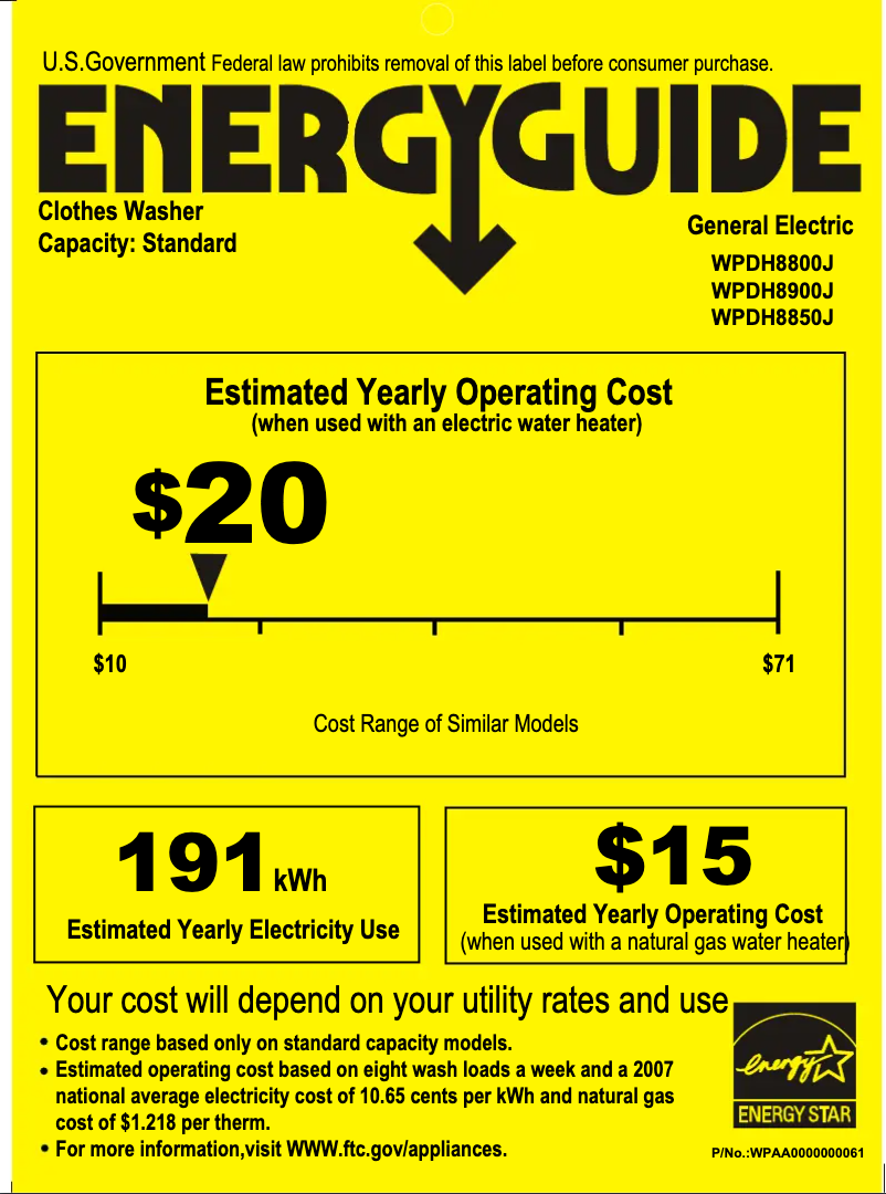 Página 1 del manual Etiqueta energética GE WPDH8900JMG