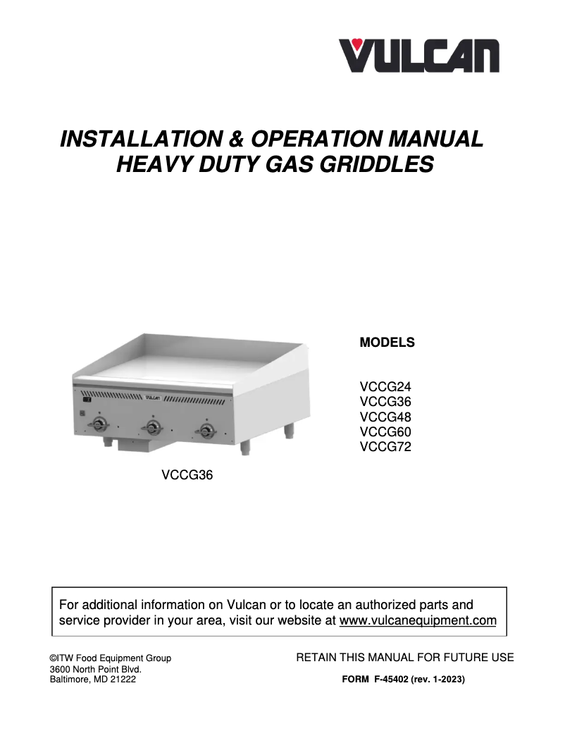 Page 1 of the manual User Manual Vulcan VCCG48