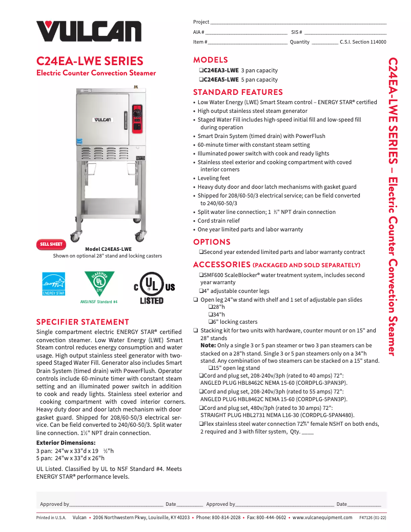 Page 1 of the manual Technical Sheet Vulcan C24EA5-LWE