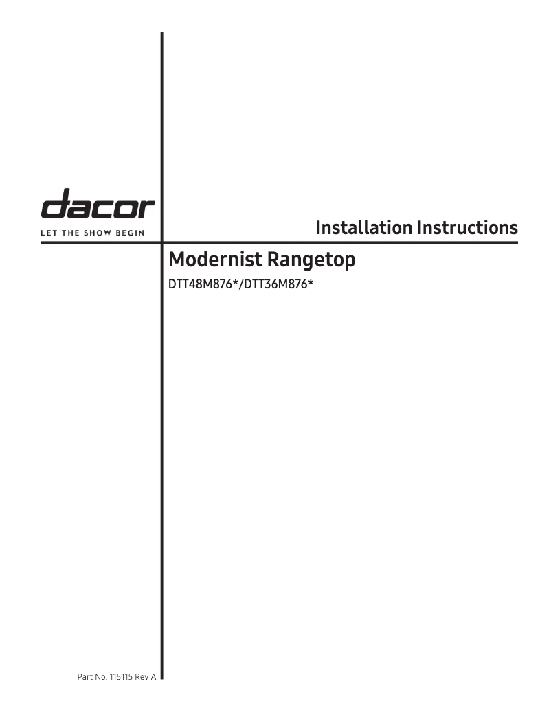 Page 1 de la notice Guide d'installation Dacor DTT36M876LM