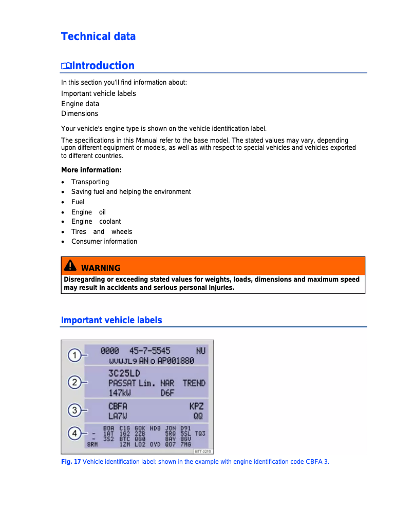 Page 1 of the manual Technical Sheet Volkswagen Tiguan (2013)