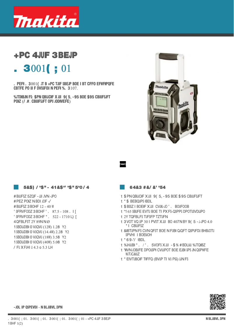 Page 1 de la notice Fiche technique Makita MR001GZ01