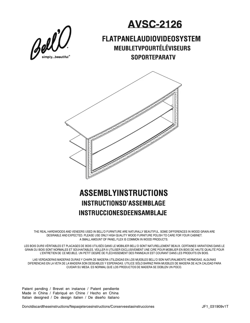 Page 1 de la notice Manuel utilisateur Bell'O AVSC-2126