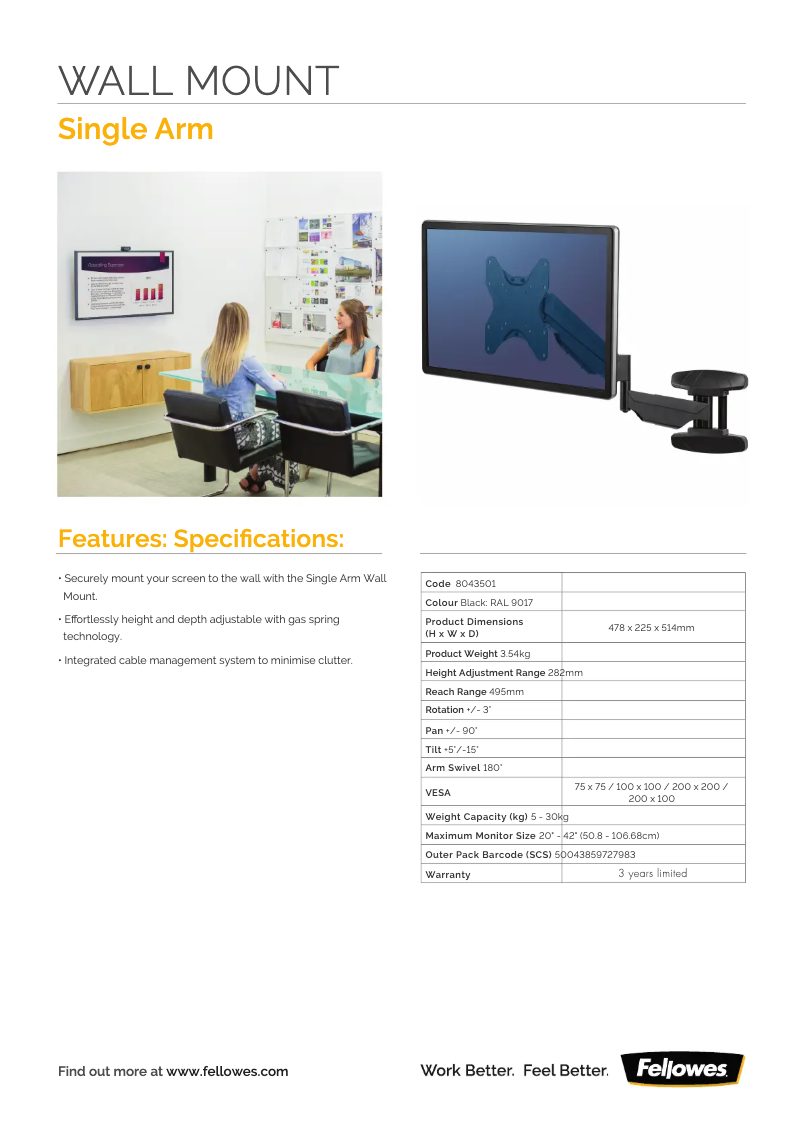 Page 1 de la notice Fiche technique Fellowes 8043501