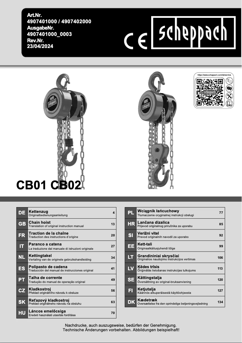 Page 1 de la notice Manuel utilisateur Scheppach CB01