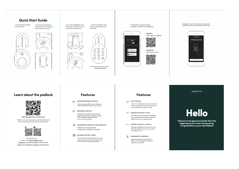 Page 1 de la notice Manuel utilisateur igloohome Smart Padlock