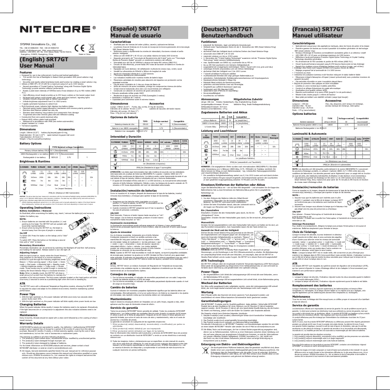Page 1 de la notice Manuel utilisateur Nitecore SRT7GT
