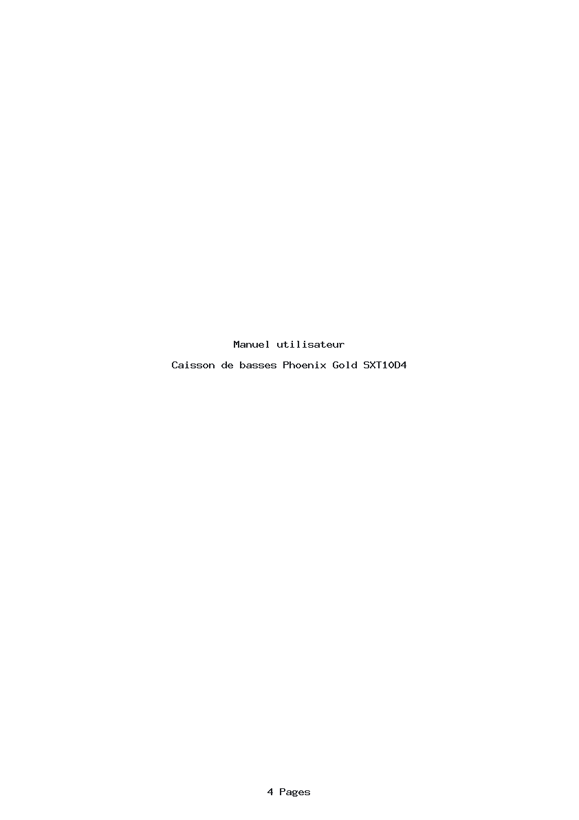 Page 1 de la notice Manuel utilisateur Phoenix Gold SXT10D4