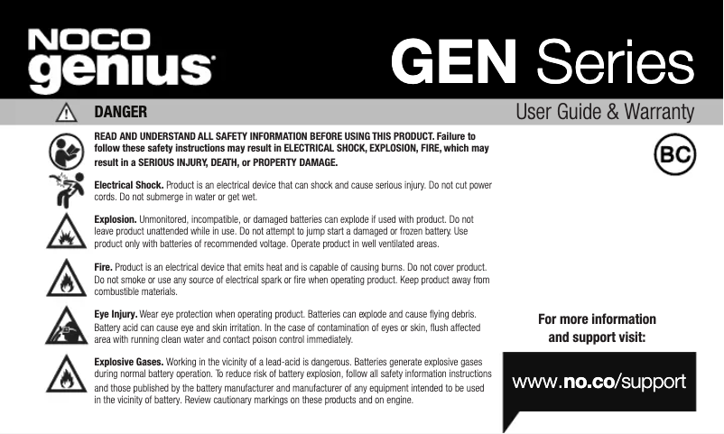 Page 1 de la notice Manuel utilisateur NOCO Genius GEN5X3