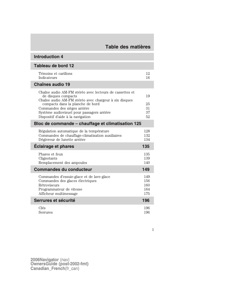 Page 1 de la notice Manuel utilisateur Lincoln Navigator (2006)