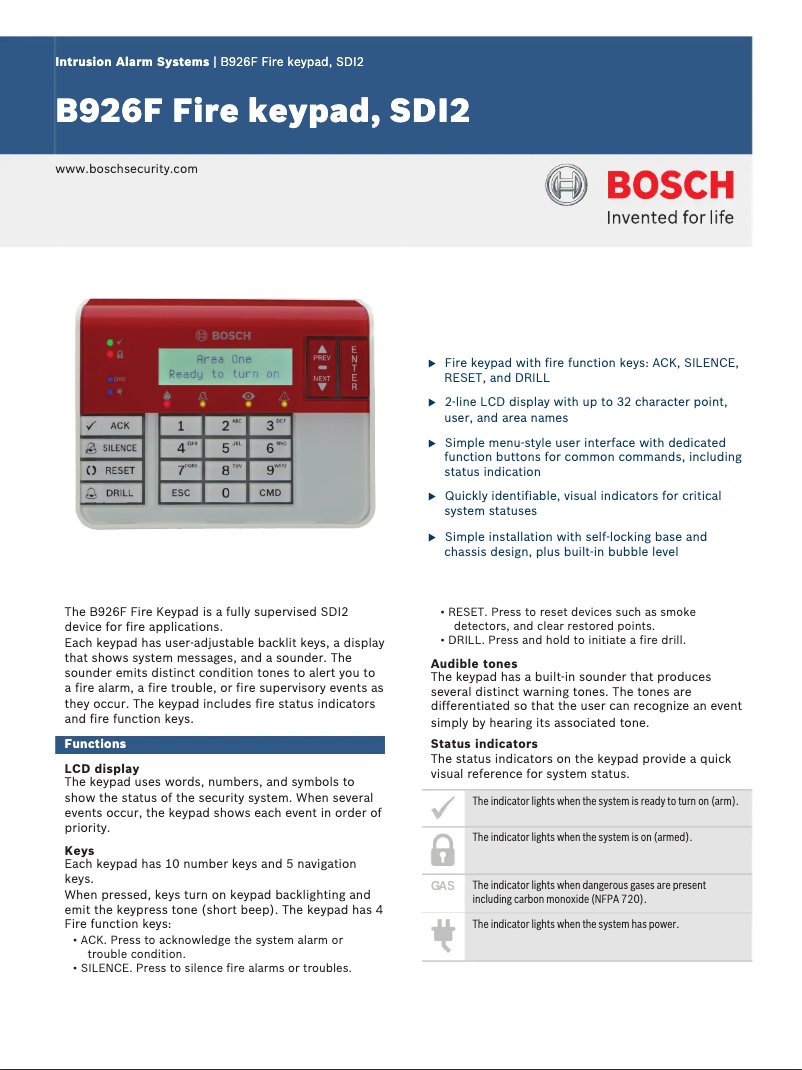 Page 1 de la notice Manuel utilisateur Bosch B926F