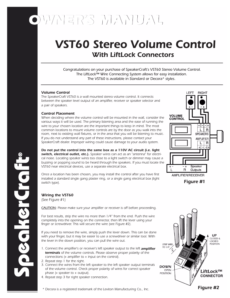 Page 1 de la notice Manuel utilisateur SpeakerCraft VST60