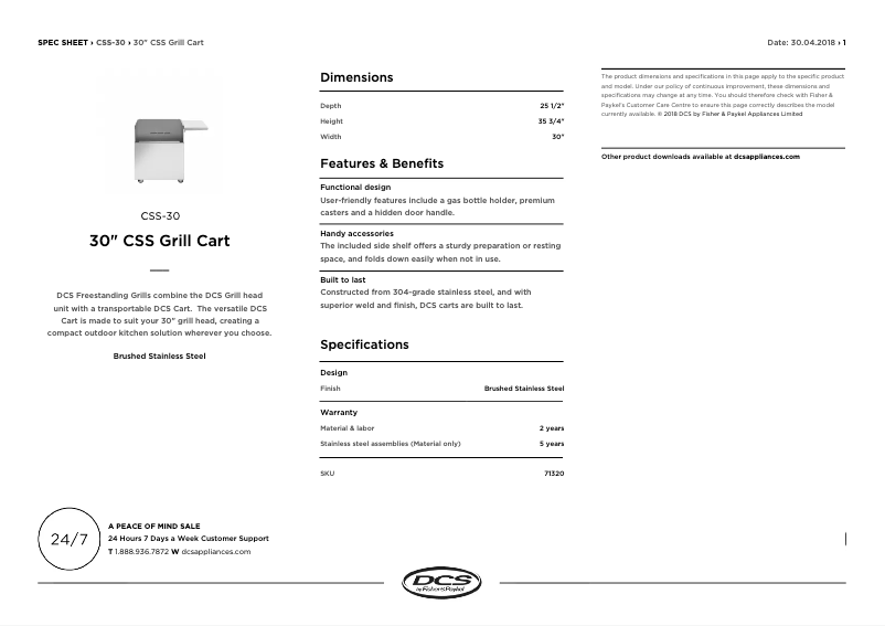 Page 1 de la notice Fiche technique DCS CSS30