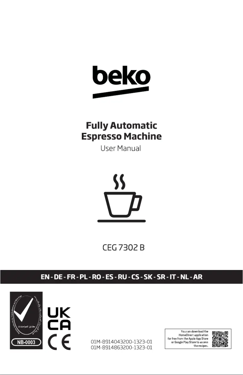 Page 1 de la notice Manuel utilisateur Beko CaffeExperto CEG7302