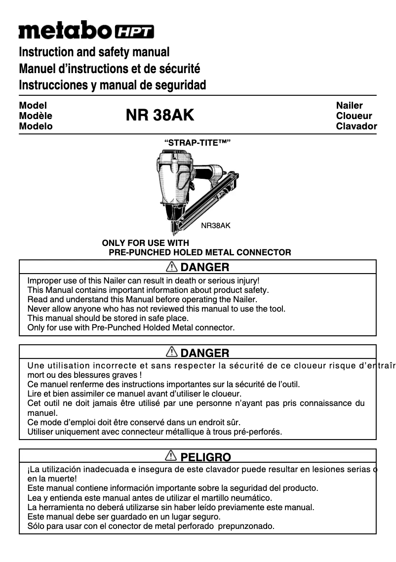 Page 1 de la notice Manuel utilisateur HiKOKI NR38AK