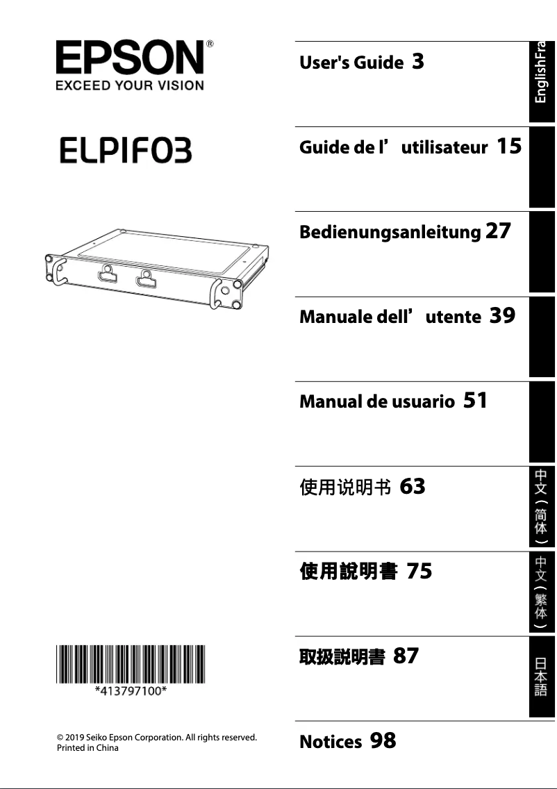 Page 1 de la notice Manuel utilisateur Epson ELPIF03