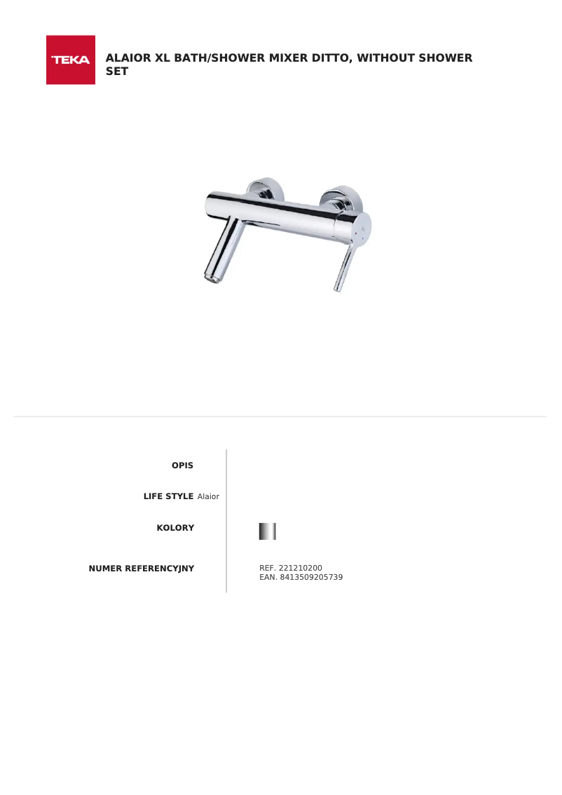 Page 1 de la notice Fiche technique Teka Alaior XL