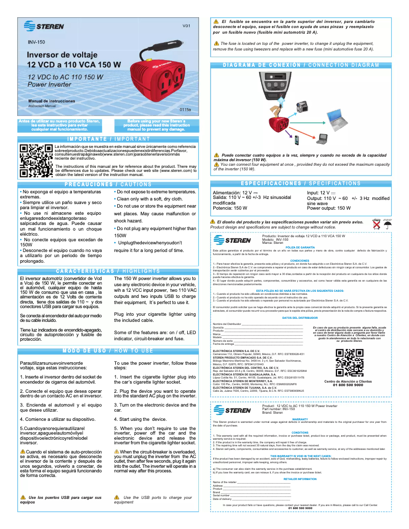 Page 1 de la notice Manuel utilisateur Steren INV-150