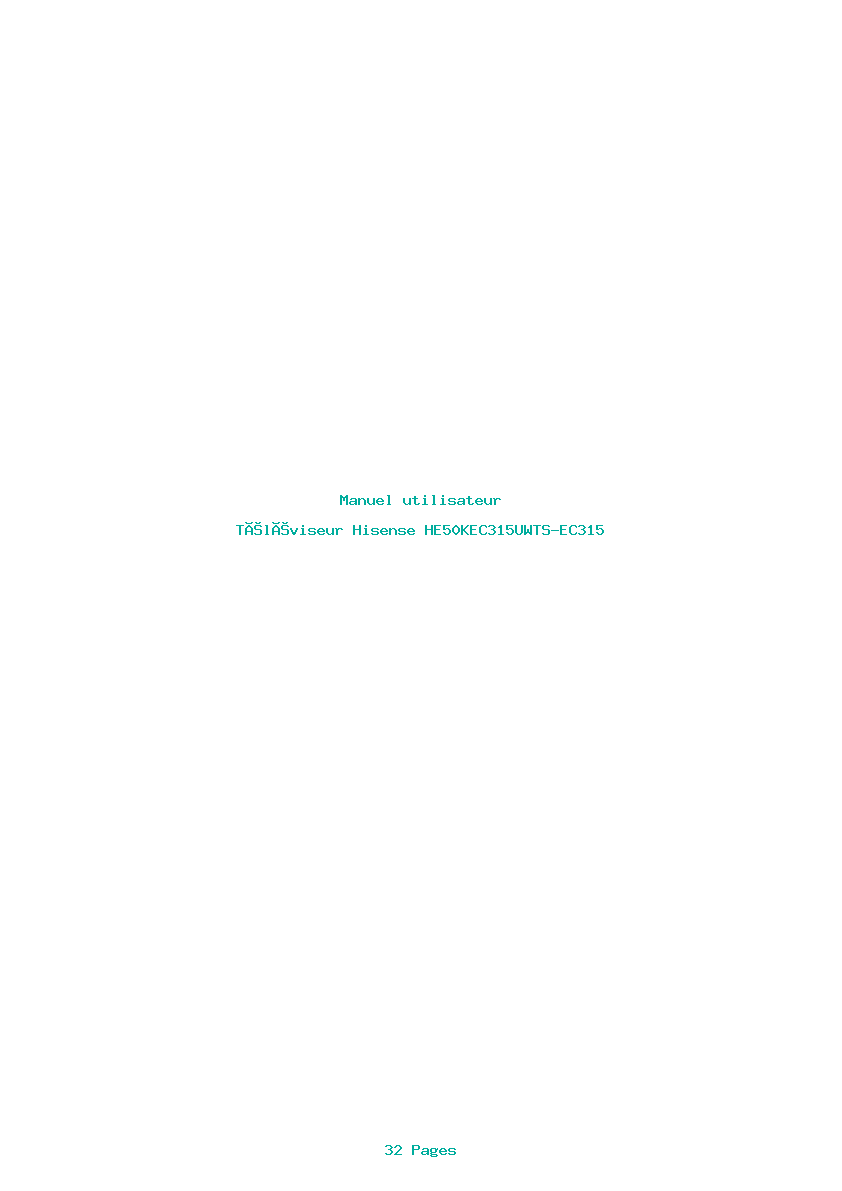 Page 1 de la notice Manuel utilisateur Hisense HE50KEC315UWTS-EC315