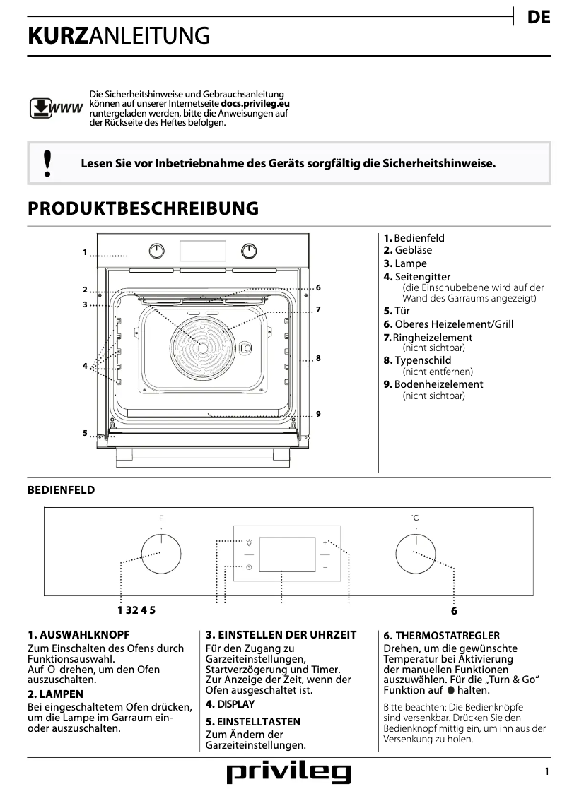 Page 1 de la notice Manuel d'utilisation et d'entretien Privileg PBWK3 OH8V IN